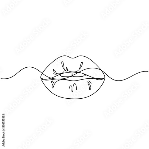Continuous one line drawing of lips isolated on minimalist design of mouth, symbol of beauty, love, passion, and sensuality in simple outline