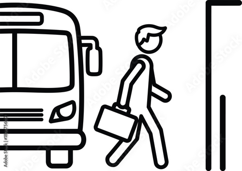 Bus commuter outline icon public transport passenger briefcase vector eps silhouette
