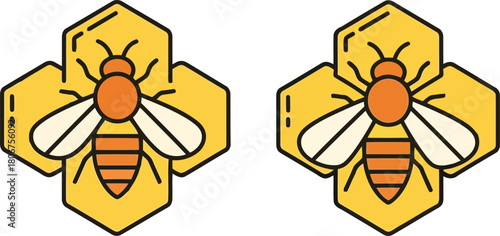 Cute bee and honeycomb icon set nature insect sweet summer sweetness food organic simple vector