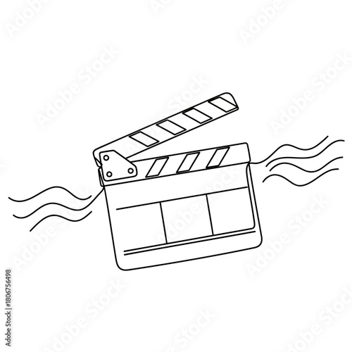 A film slate with wavy lines around it, drawn with a continuous line, isolated on