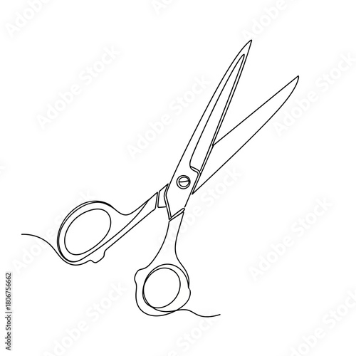 A continuous line drawing of a pair of scissors, creating a simple and elegant design isolated on