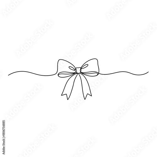Elegant bow in a continuous line drawing, isolated on, representing gift, celebration, and decoration in a minimalist design