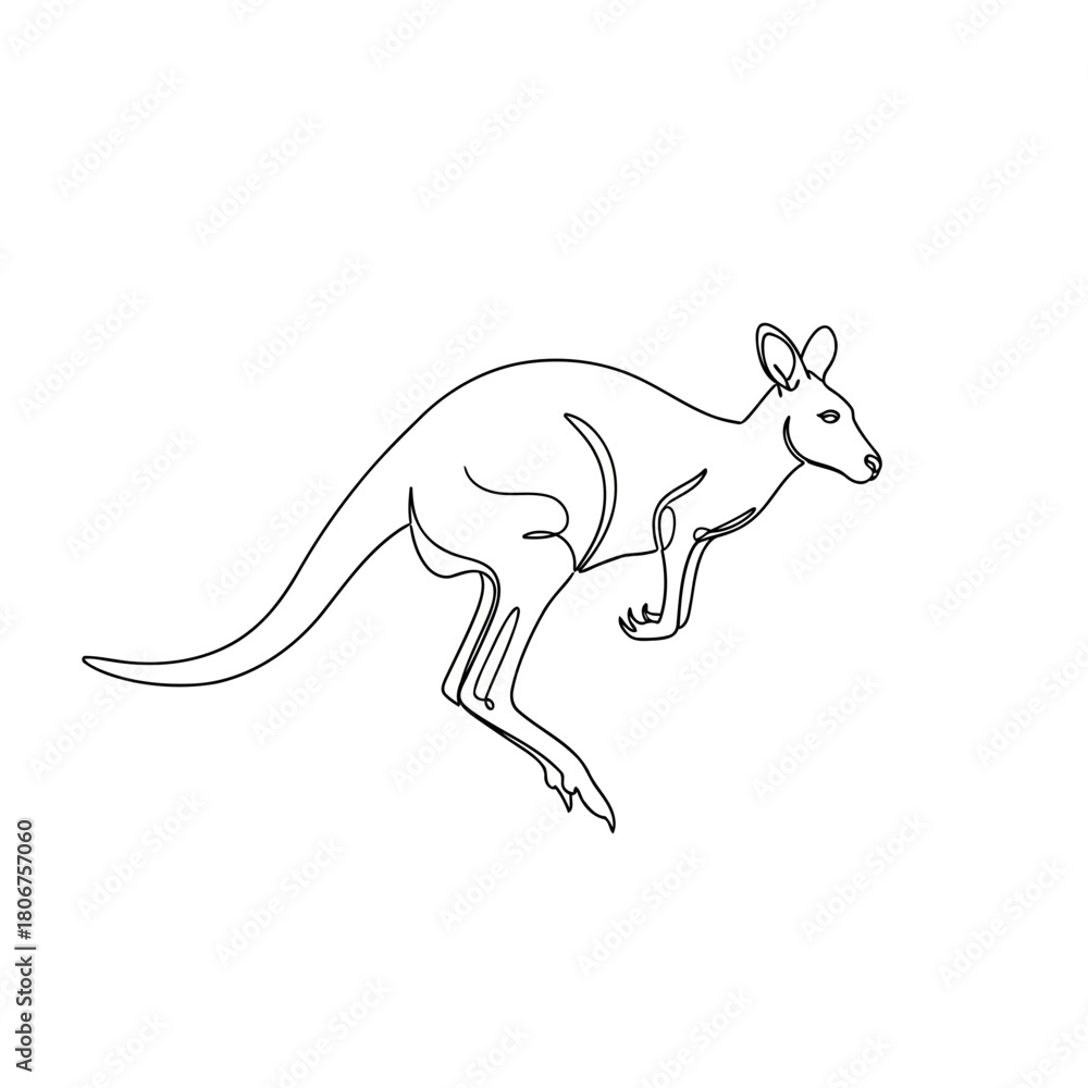 Fototapeta premium Dynamic kangaroo in continuous line art, capturing the essence of australian wildlife with minimalist elegance, isolated on