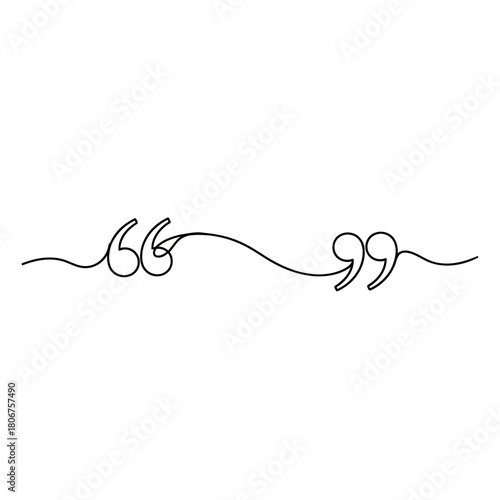 Continuous line drawing of quotation marks isolated on minimalist design of quote symbol in one line style for business, education, or creative projects