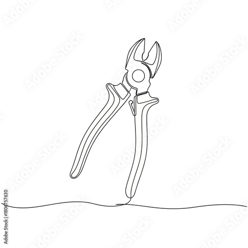 Continuous line drawing of pliers isolated on minimalist hand drawn illustration of a tool for cutting and gripping materials