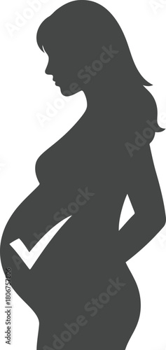 Silhouette of a pregnant woman with a checkmark on her belly signifying healthy pregnancy or confirmation vector