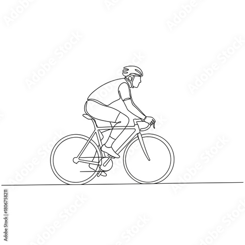 Cyclist riding a bicycle isolated on, showcasing sport, fitness, and recreation with a clean and continuous line drawing style