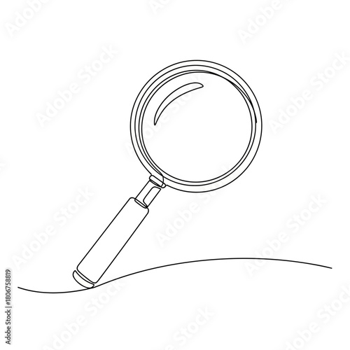 Magnifying glass illustration isolated on, a symbol of exploration and discovery, rendered with a single continuous line for simplicity
