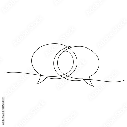Continuous line drawing of two speech bubbles simple single line drawing of a conversation or dialogue isolated on