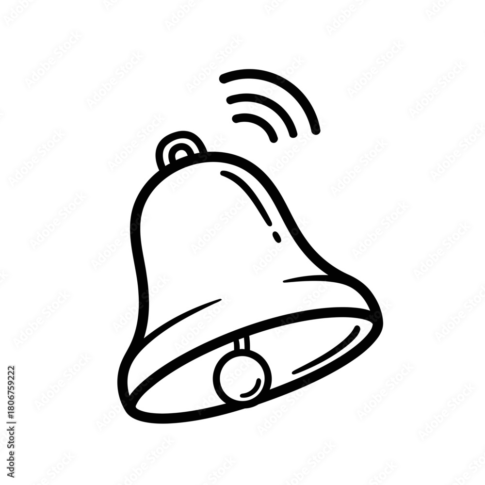 Fototapeta premium A simple handdrawn bell rings, isolated on, its curved lines and gentle shading conveying a sense of clear sound and traditional charm