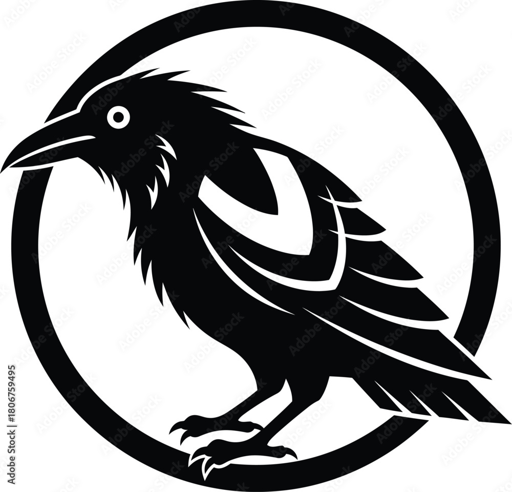 Obraz premium Black raven vector illustration logo design bird crow graphic symbol eps silhouette