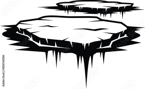 Ice floe vector illustration, black and white arctic iceberg clip art eps silhouette