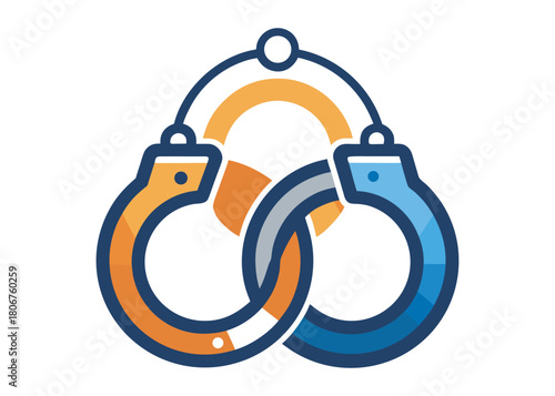 Handcuffs crime vector silhouette logo illustration handcuffs logo icon silhouette vector, police handcuff silhouette vector, handcuffs arrest criminal logo silhouettes vector on a white background