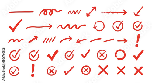 Hand-Drawn Arrows and Check Marks An Artistic Collection of Direction and Confirmation Symbols