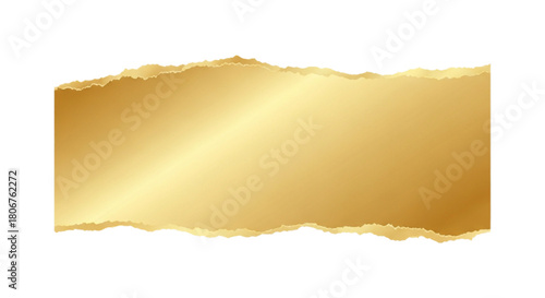 Jagged, ripped metallic gold banner with torn edges. cutout on transparent background