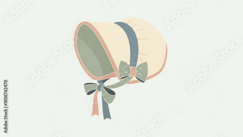 Vintage bonnet sits gracefully against a clean white backdrop, evoking a sense of nostalgia and timeless charm with its delicate details and soft color palette.