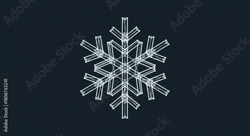 Geometric snowflake on a dark background, a symbol of winter and cold weather, perfect for seasonal designs and festive decorations, adding a touch of icy elegance