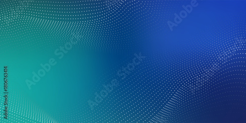 Technology wave particle pattern abstract blue green gradient background, Wavy motion dot design, big data for brochure, polka dot, flyer, magazine, business card, banner, vector.