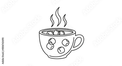 A cup of hot chocolate with marshmallows isolated on, a cozy winter drink, a sweet treat, a vector illustration for a cafe or restaurant