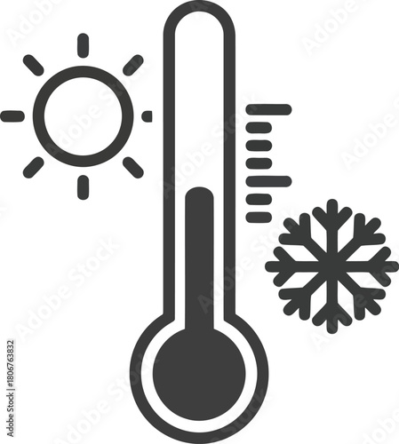 Thermometer icon showing hot sun and cold snowflake temperature weather conditions vector