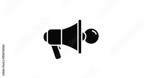 Bold black megaphone graphic symbolizing announcement and communication