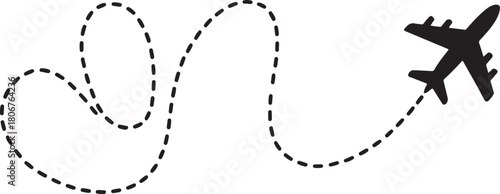 Airplane Flying With Dashed Line on Transparent Background