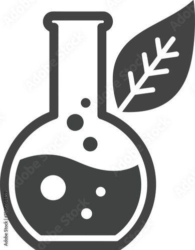 Laboratory flask with green leaf symbolizing eco friendly science and natural chemistry research development vector