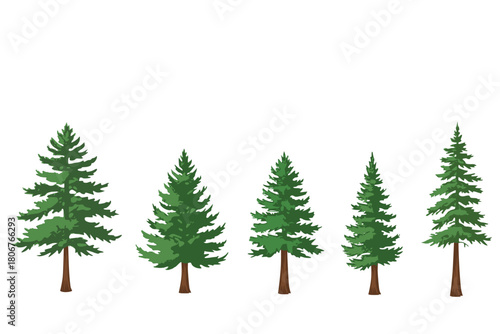 Pine Trees Clipart Vector Bundle, Evergreen Conifer Forest Elements for Winter Holiday, Nature Landscape, Outdoor Scene Illustration, Editable PNG EPS Graphic Set for Designers