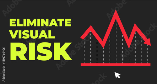 Eliminate visual risk with decline red graph 2D illustration concept. Promotional graphic with cursor. Branding inconsistency cartoon conceptual abstract vector art. Flat metaphor on black background