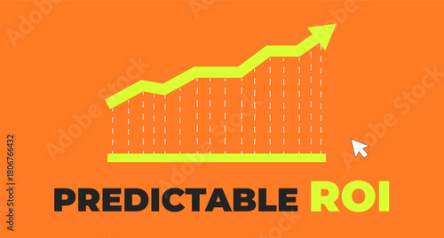 Predictable ROI with growth chart 2D illustration concept. Increasing line graph. Visual strategy. Brand consistency cartoon conceptual abstract vector art. Flat metaphor on orange background