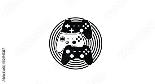 Three game controllers stacked in a circular pattern, symbolizing digital entertainment and competition.