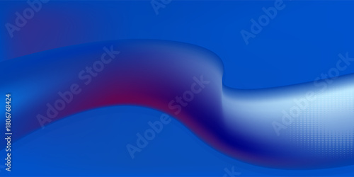 Abstract 3D glass ribbon with neon reflections on a blue background