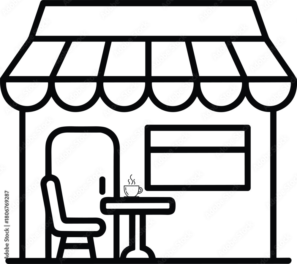 Fototapeta premium Cafe Coffee Shop Line Icon – Minimal Bistro & Restaurant Service Vector