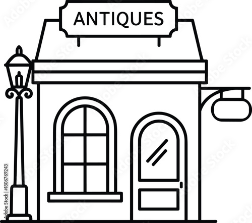 Antique Shop Line Icon – Minimal Collectibles & Vintage Store Vector