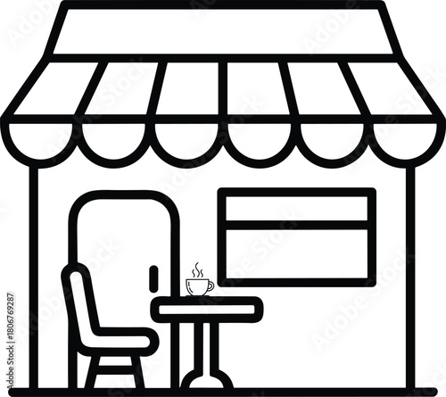 Cafe Coffee Shop Line Icon – Minimal Bistro & Restaurant Service Vector