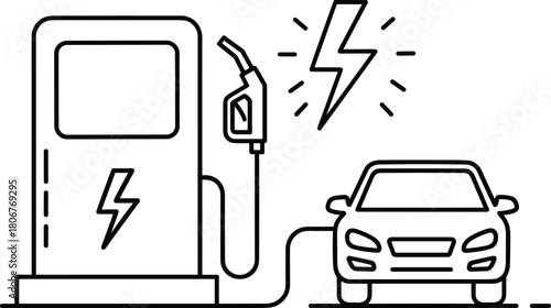 EV Charging Station Line Icon – Minimal Electric Vehicle & E-Fuel Service Vector