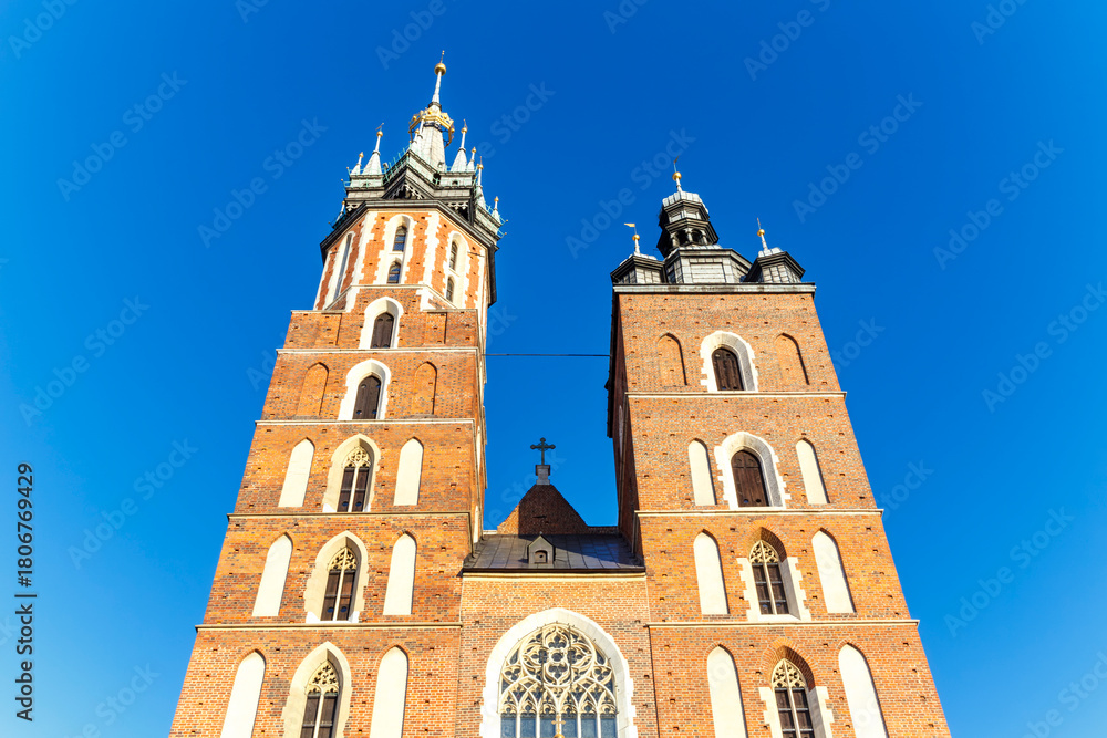 Fototapeta premium Facade of St. Mary's Basilica in Krakow, Lesser Poland, Poland, Europe