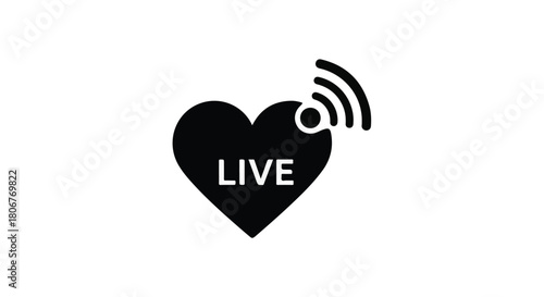 Heart shape with 'LIVE' text and Wi-Fi signal, symbolizing real-time broadcast of love or emotions
