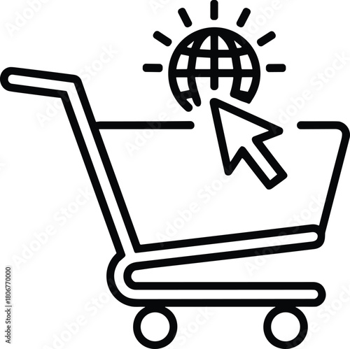 Online Shopping Line Icon – Minimal E-commerce & Global Retail Vector