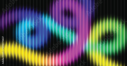 Futuristic neon gradient pattern with vertical glowing lines Ripped glass. blending smooth and radiant colors. Abstract lines dark background digital tech designs. Vector illustration