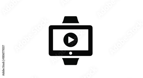 Smartwatch displaying a play button for video content, symbolizing digital entertainment and connectivity.
