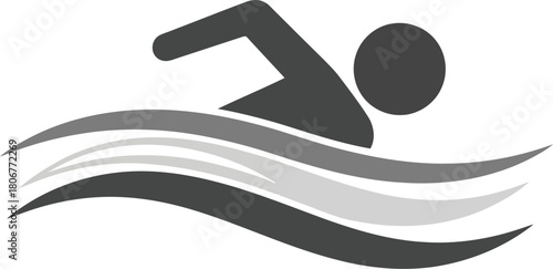 Simple silhouette of a swimmer gracefully gliding through stylized water waves abstract vector art vector