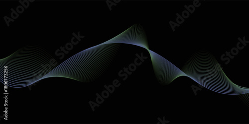 Technology abstract lines on black background. Undulate colorful Wave Swirl modern