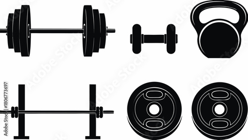 Sculpt your strength with versatile gym equipment vector art, perfect for fitness brands and health promotions