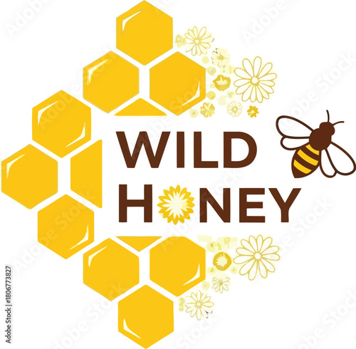 Wild honey logo with bee and honeycomb design ideal for natural food brands and apiaries vector
