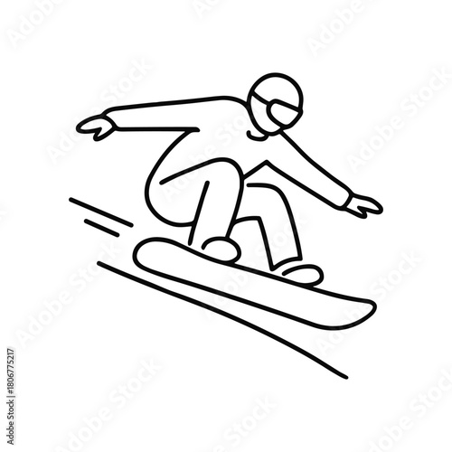 Snowboarder carving down a slope in dynamic motion, illustrating fast-paced winter sport and agility.