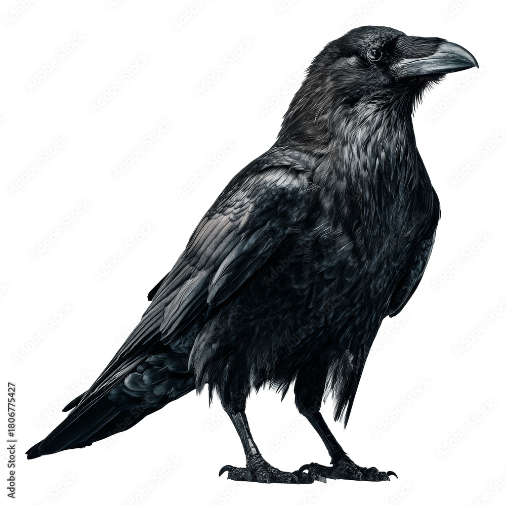 Fototapeta premium Black raven bird standing isolated with transparent background