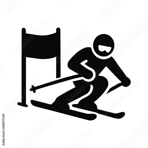 Alpine skiing slalom icon – high-speed downhill competition concept for winter sports, racing, and active lifestyle themes. Vector illustration.