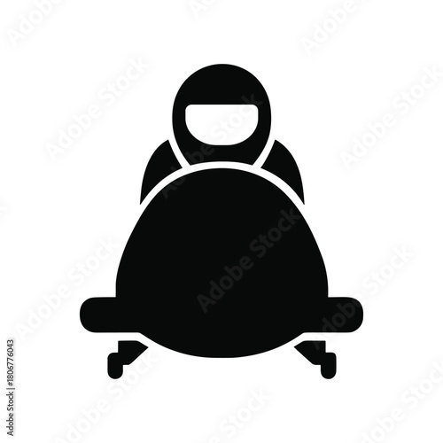 Bobsleigh icon – winter sport symbol showing athlete in sled for high-speed ice track racing. Vector illustration.