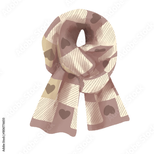 brown scarf with heart check pattern